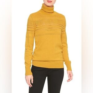 Banana Republic Yellow Pointelle Micro-Knit Turtleneck Sweater! Size Medium.